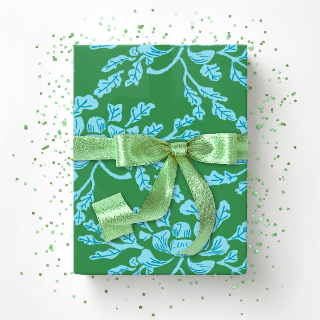 Papel De Regalo Winding Peony Woodcut in Green and Aqua (Subido por el creador)
