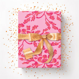 Papel De Regalo Winding Peony Woodcut in Pink and Orange