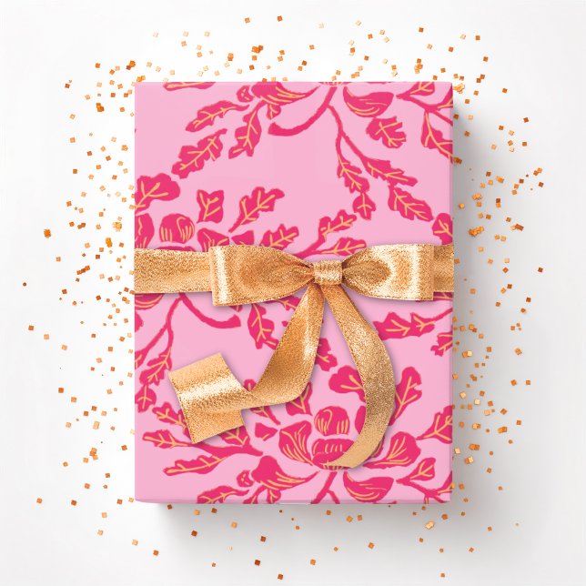Papel De Regalo Winding Peony Woodcut in Pink and Orange (Subido por el creador)