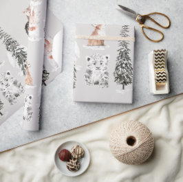 Papel De Regalo Winter Animals Grey Baby Shower