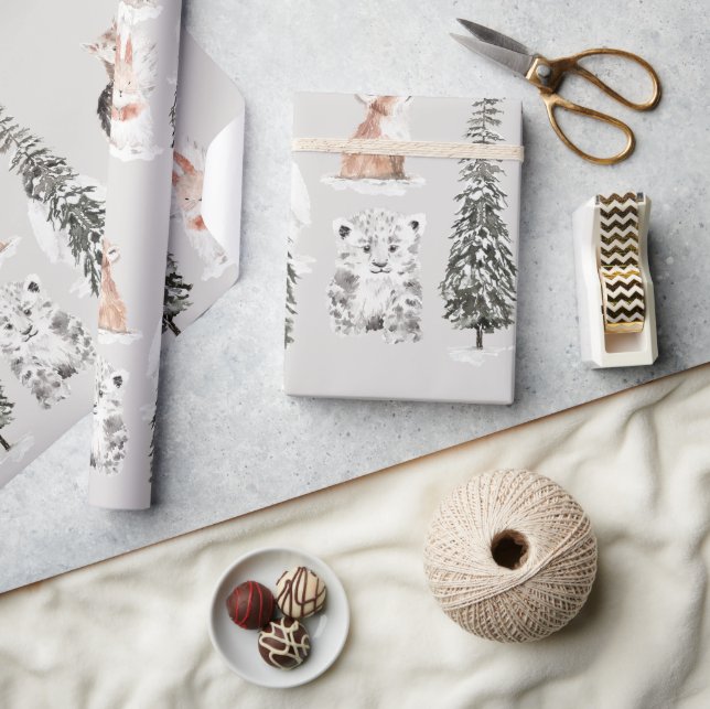 Papel De Regalo Winter Animals Grey Baby Shower (Artesanía)