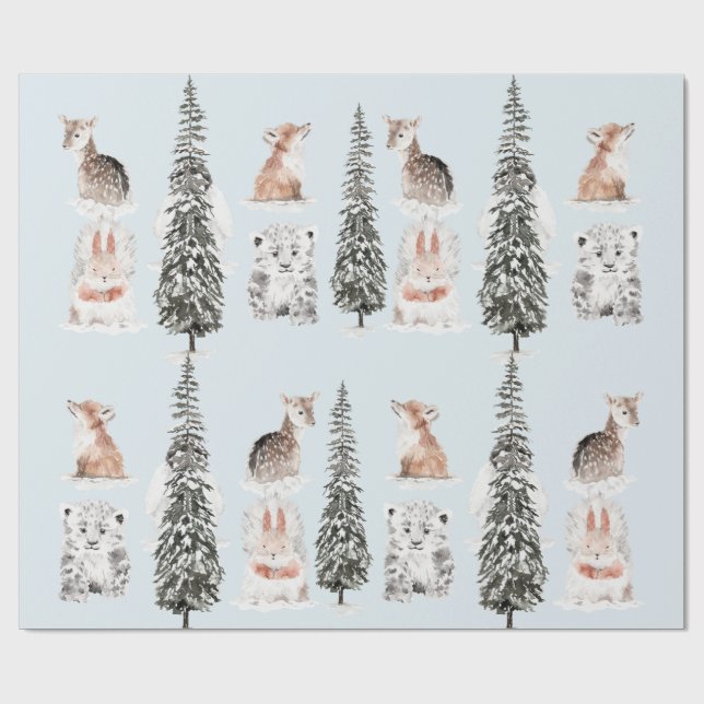 Papel De Regalo Winter Animals Icy Blue Baby Shower (Superficie plana)