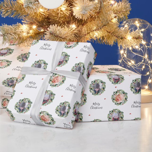 Papel De Regalo Winter Berries Merry Christmas Personalizado Photo (Vacaciones)