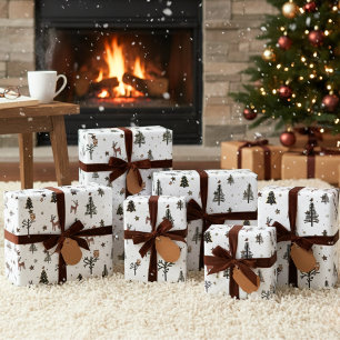 Papel De Regalo Winter Forest Whimsy: Lechuzas, Cervezas y Pinos S