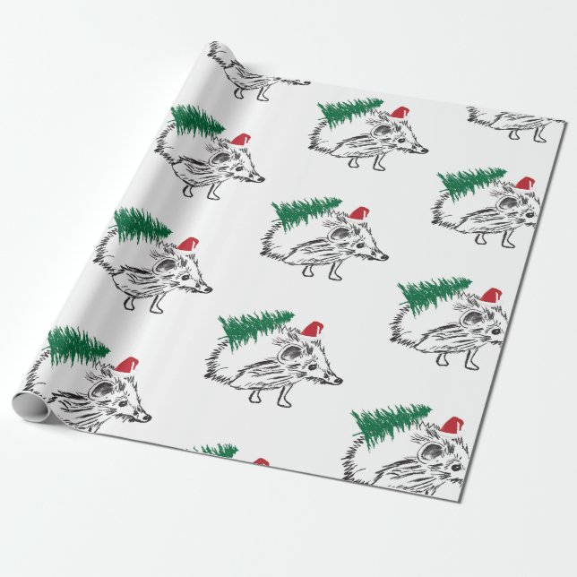 Papel De Regalo Winter Holidays Gift Wrap Hedgehog (Desenrollado)