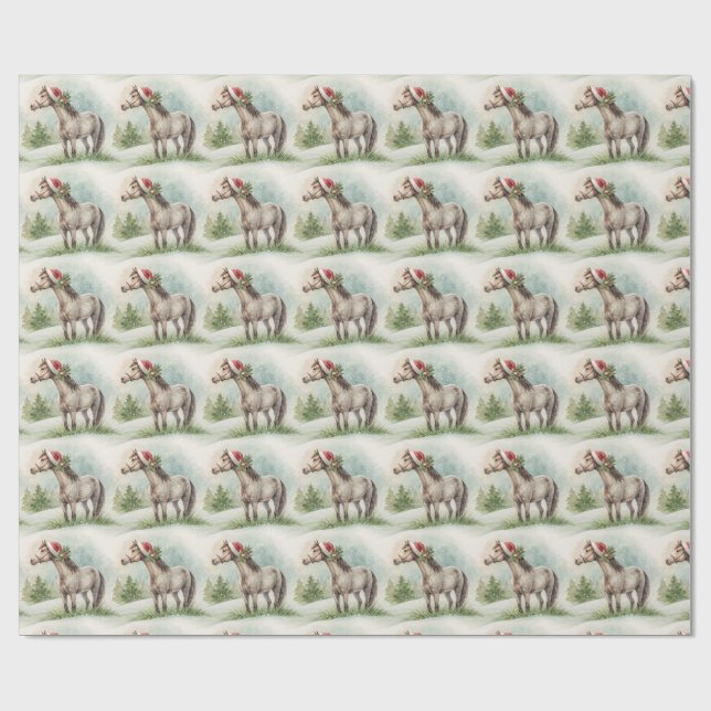 Papel De Regalo Winter Horse Gift Wrap with Santa Hat (Superficie plana)