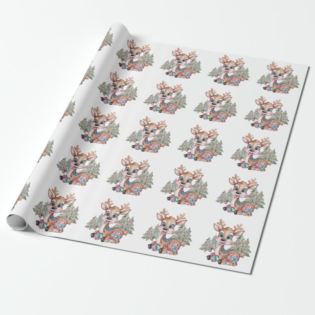 Papel De Regalo Winter Little Reindeer Sewn Patchwork Baby Shower (Desenrollado)