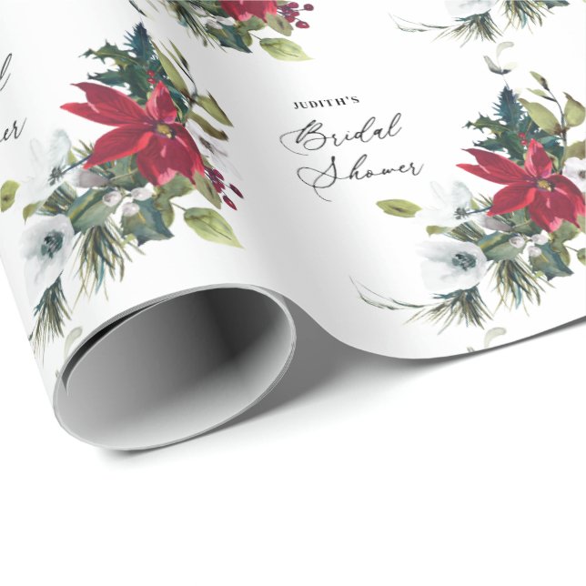 Papel De Regalo Winter Poinsettia Bridal Shower (Esquina del rollo)
