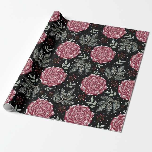 Papel De Regalo Winter Rose Flower  (Desenrollado)