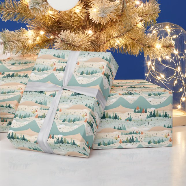 Papel De Regalo  Winter Scene Trees Mountains Snow  (Vacaciones)