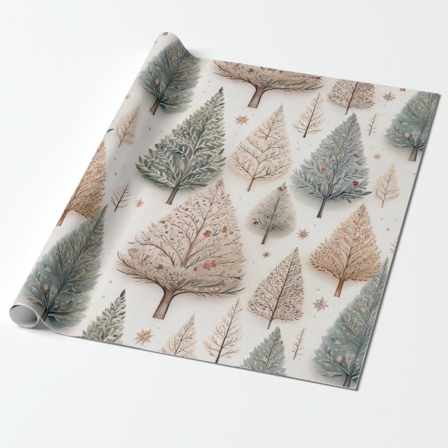 Papel De Regalo Winter Trees - Rustic Holiday Forest (1) (Desenrollado)