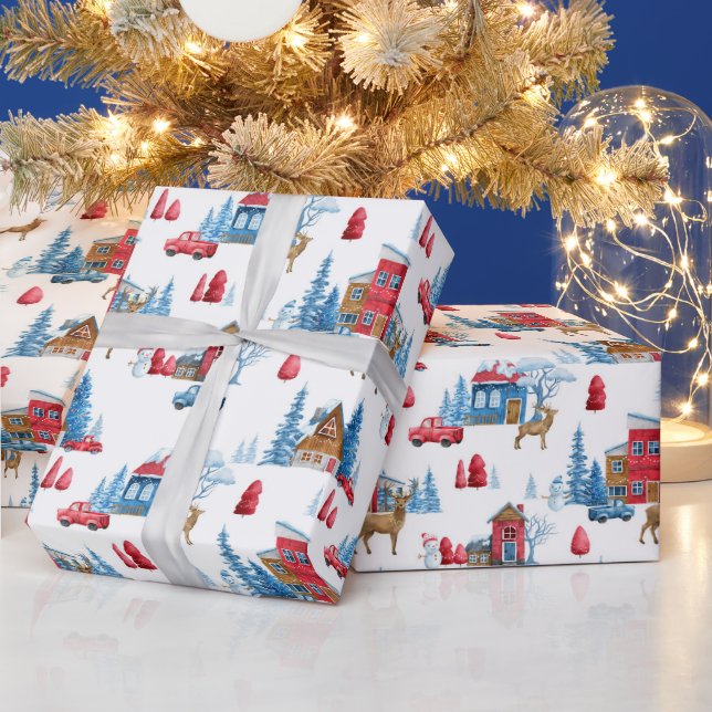 Papel De Regalo Winter Wonderland Blue & Red (Vacaciones)