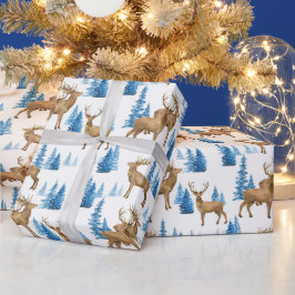 Papel De Regalo Winter Wonderland Blue & Tan Reindeer