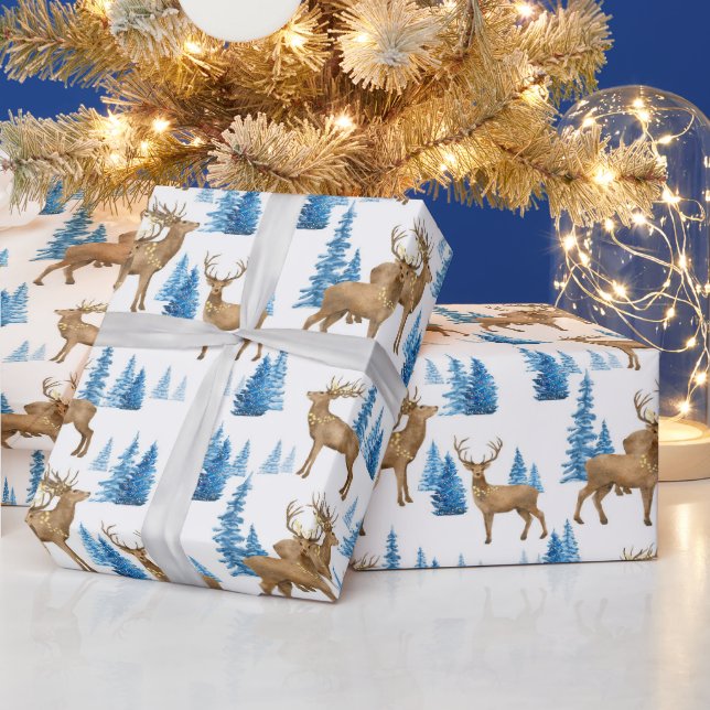 Papel De Regalo Winter Wonderland Blue & Tan Reindeer (Vacaciones)