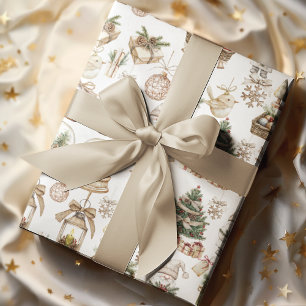 Papel De Regalo Winter Wonderland con pájaro y adornos