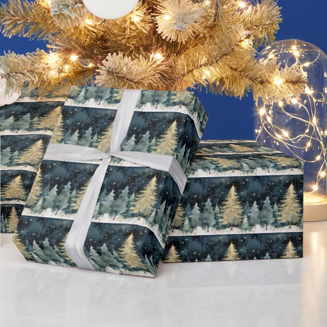 Papel De Regalo Winter Wonderland esparcen árboles navideños (Vacaciones)