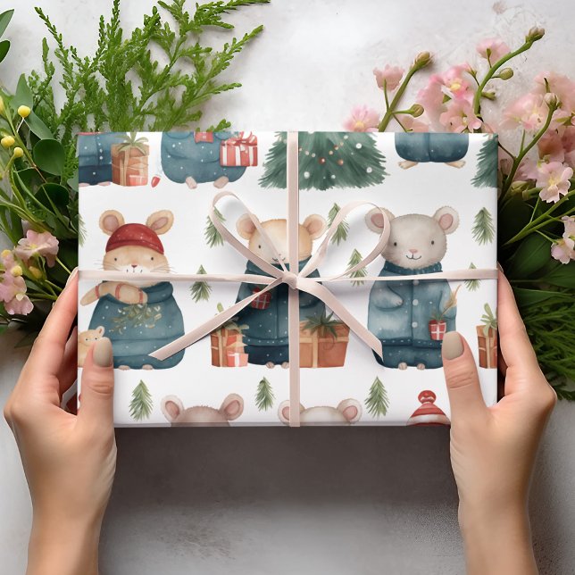 Papel De Regalo Winter Wonderland: ratones en suéteres de época" (Subido por el creador)
