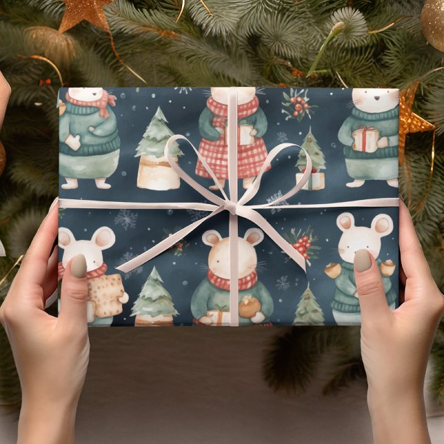 Papel De Regalo Winter Wonderland: ratones en suéteres de época" (Subido por el creador)