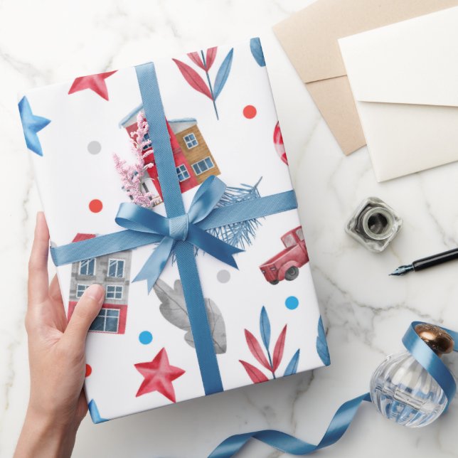 Papel De Regalo Winter Wonderland Red & Blue Cottage (Regalar)