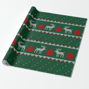 Papel De Regalo Winter Wonderland,Reindeer Pine Tree Green