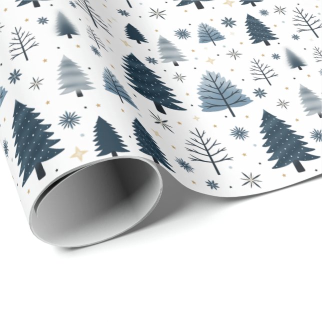Papel De Regalo Winter Wonderland Snowy Blue Navidades (Esquina del rollo)