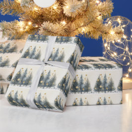 Papel De Regalo Winter Wonderland Sparkle & Gold Trees