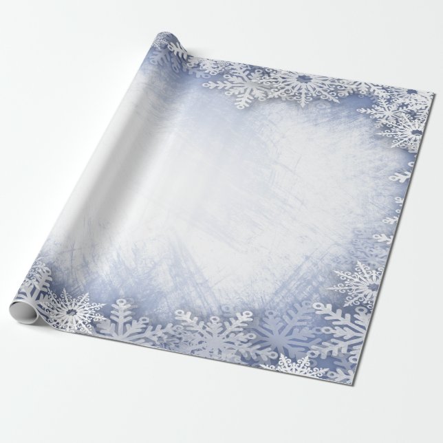 Papel De Regalo Winter Wonderland,Vacaciones azules con copos de n (Desenrollado)