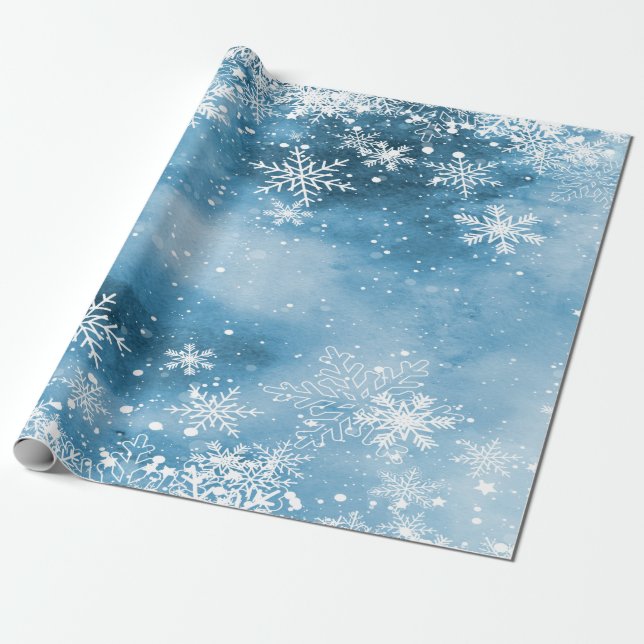 Papel De Regalo Winter Wonderland,Vacaciones azules de nieve (Desenrollado)