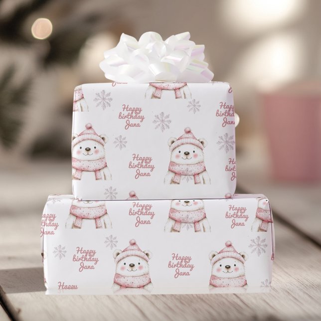 Papel De Regalo Winter Wonderland White Bear feliz cumpleaños (Subido por el creador)