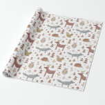 Papel De Regalo Winter woodland animals on light background<br><div class="desc">Fun pattern for kids with a fox,  a hedgehog,  a deer,  an owl and a squirrel.</div>