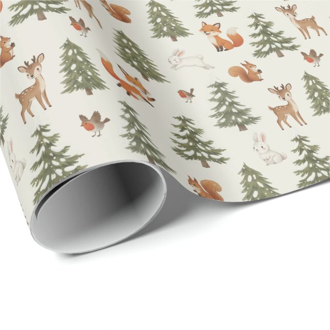 Papel De Regalo Winter Woodland Forest Animals Small Christmas (Esquina del rollo)