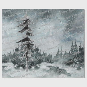Papel De Regalo Winter Woodland Forest Silver Feliz Navidad