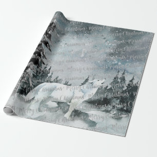 Papel De Regalo Winter Woodland Forest White Wolf Merry Christmas