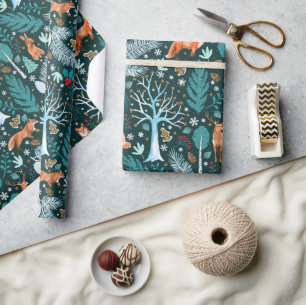 Papel De Regalo Winter Woodland Verde azulado/Gold ID785
