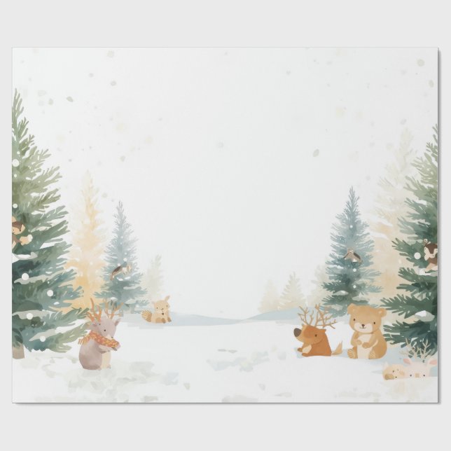 Papel De Regalo Winter Woodland Wrapping Paper – Snowy Pines (Superficie plana)