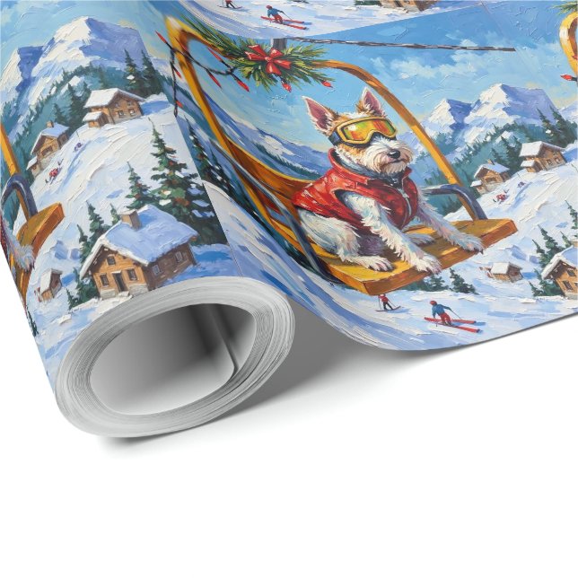 Papel De Regalo Wire Fox Terrier Christmas Ski Lift Adventure (Esquina del rollo)