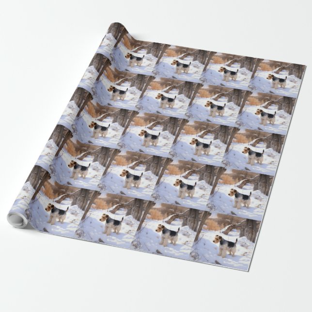 Papel De Regalo Wire Fox Terrier Deja Que Nieva Navidades (Desenrollado)