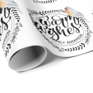 Papel De Regalo WISHES CÁLIDOS Robin de invierno festivo personali