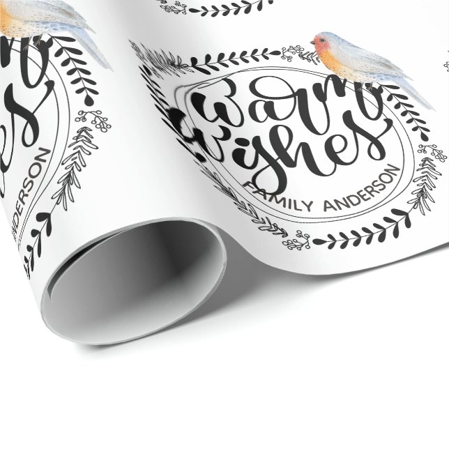 Papel De Regalo WISHES CÁLIDOS Robin de invierno festivo personali (Esquina del rollo)