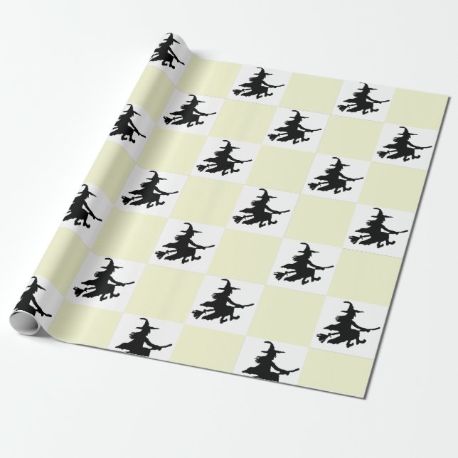 Papel De Regalo Witches on Yellow & White Checkered Wrapping Paper (Desenrollado)