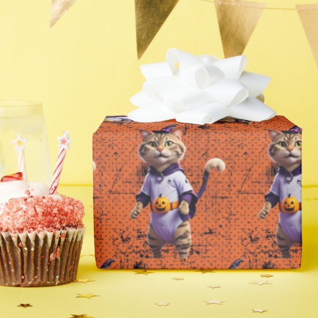 Papel De Regalo Witchy Halloween Tabby (Fiesta de cumpleaños )