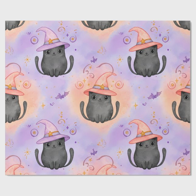 Papel De Regalo Witchy Whiskers – Pastel Halloween Cat Pattern (Superficie plana)