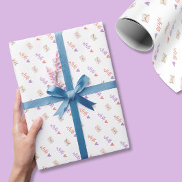Papel De Regalo With Love Wrapping Paper in Pink Purple and White