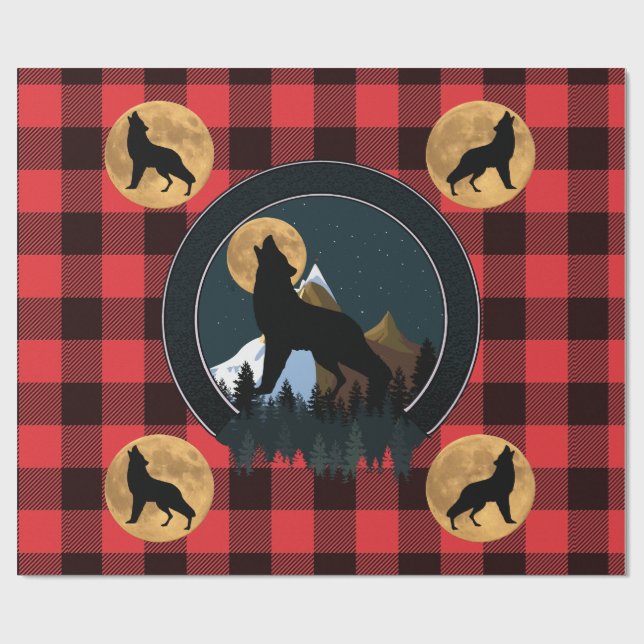 Papel De Regalo Wolf Howling Full Moon (Superficie plana)