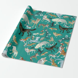 Papel De Regalo Wolves of the World Green Pattern