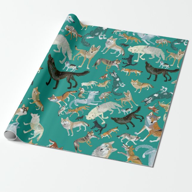 Papel De Regalo Wolves of the World Green Pattern (Desenrollado)