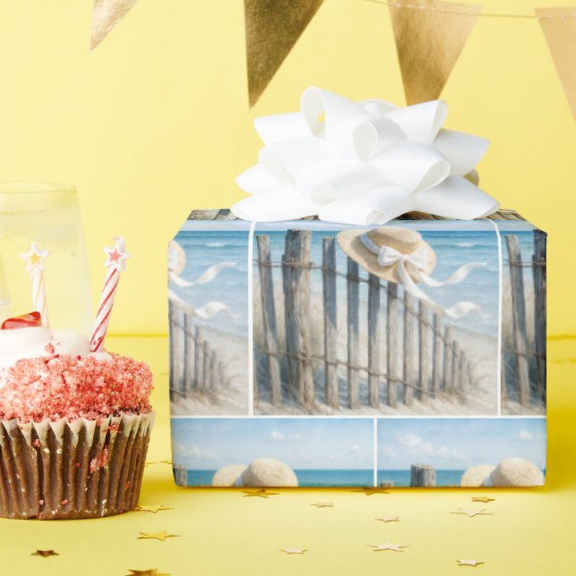 Papel De Regalo Woman's Summer Straw Hat In Ocean Breeze (Fiesta de cumpleaños )