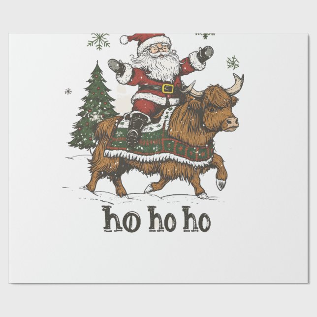 Papel De Regalo Womens Xmas Tree Lighting Santa Riding Highland Co (Superficie plana)
