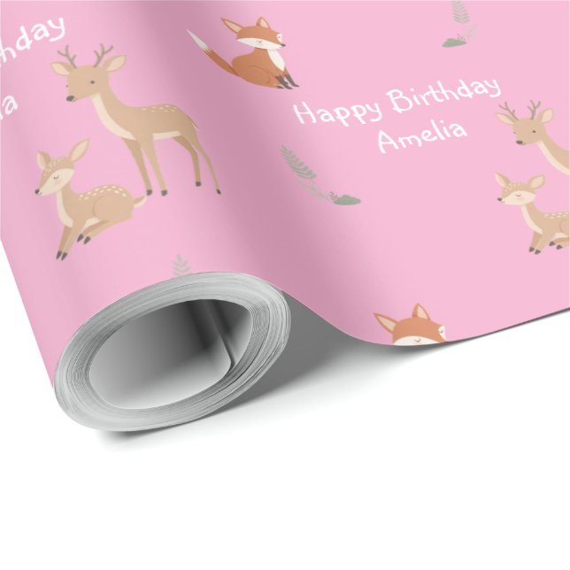 Papel De Regalo  Woodland Animal Birthday Personalized  (Esquina del rollo)