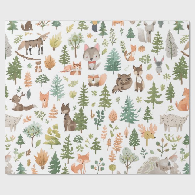 Papel De Regalo Woodland animals baby shower gender neutral (Superficie plana)